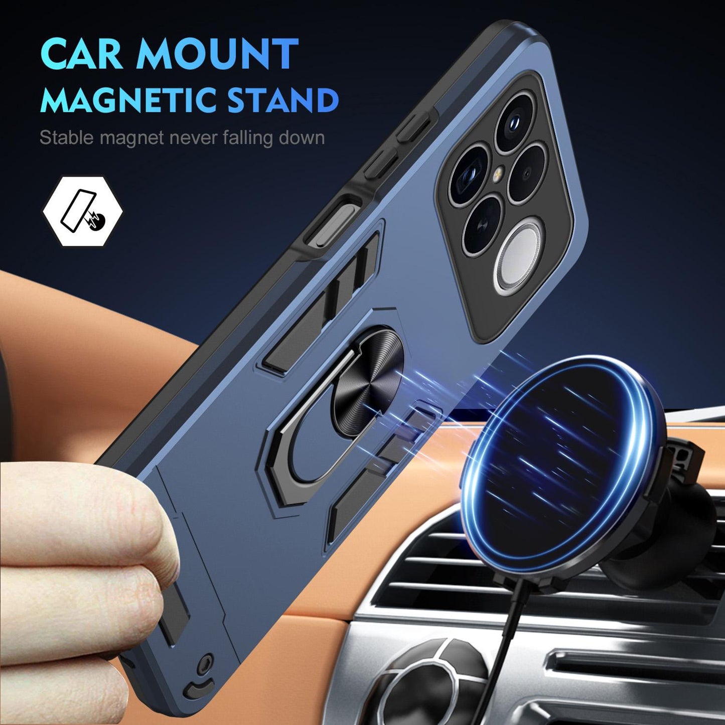 For Redmi K90 Pro Max / Poco F8 Ultra WANLONFENG Armor Kickstand Shockproof Phone Case with 2pcs Screen Films(Blue)