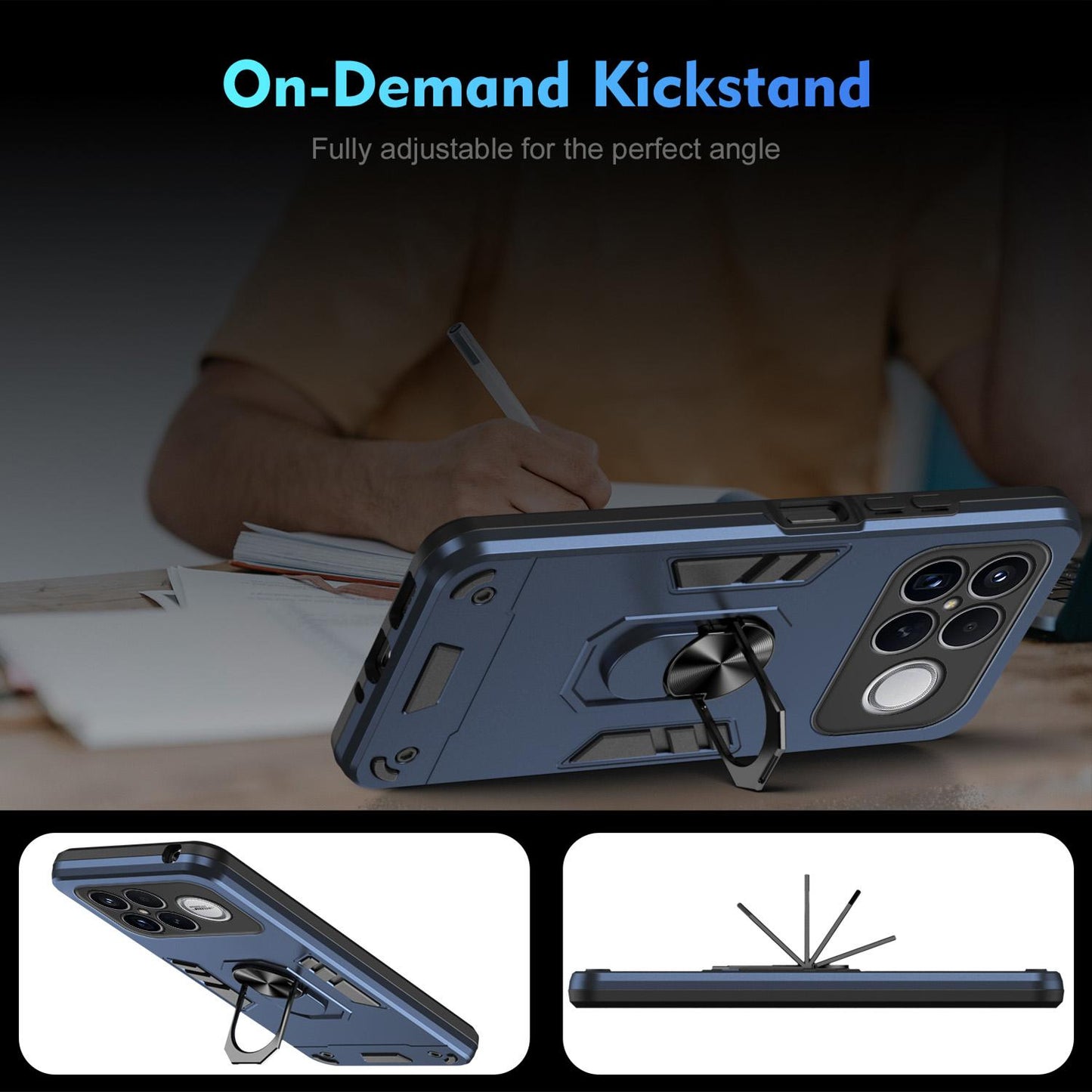 For Redmi K90 Pro Max / Poco F8 Ultra WANLONFENG Armor Kickstand Shockproof Phone Case with 2pcs Screen Films(Blue)