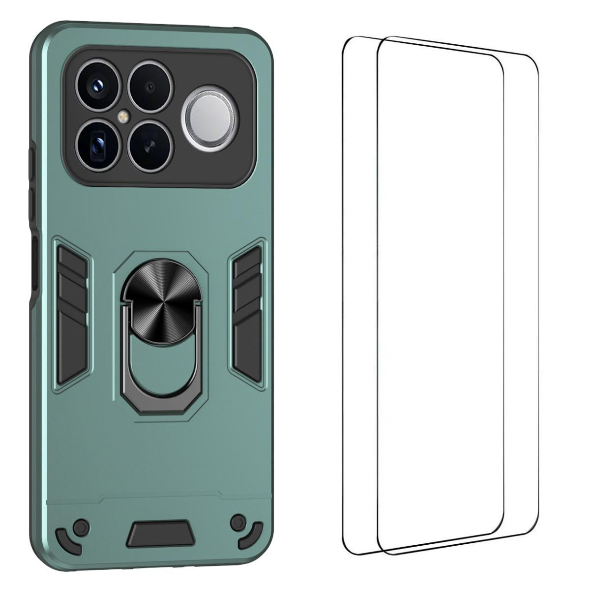 For Redmi K90 Pro Max / Poco F8 Ultra WANLONFENG Armor Kickstand Shockproof Phone Case with 2pcs Screen Films(Green)