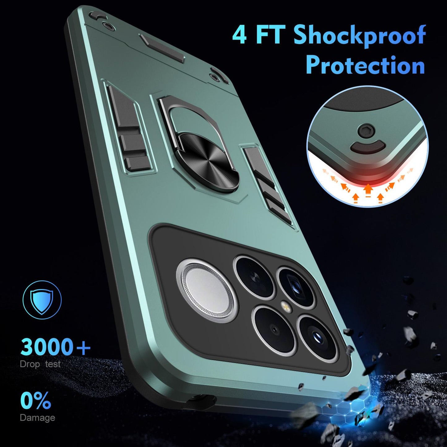 For Redmi K90 Pro Max / Poco F8 Ultra WANLONFENG Armor Kickstand Shockproof Phone Case with 2pcs Screen Films(Green)
