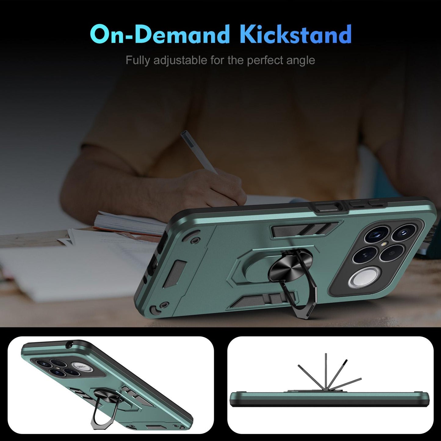 For Redmi K90 Pro Max / Poco F8 Ultra WANLONFENG Armor Kickstand Shockproof Phone Case with 2pcs Screen Films(Green)