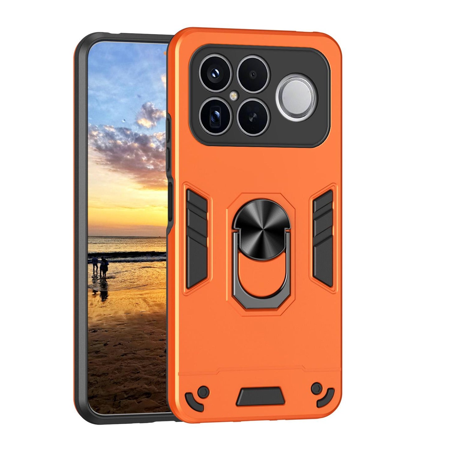 For Redmi K90 Pro Max / Poco F8 Ultra WANLONFENG Armor Kickstand Shockproof Phone Case with 2pcs Screen Films(Orange)