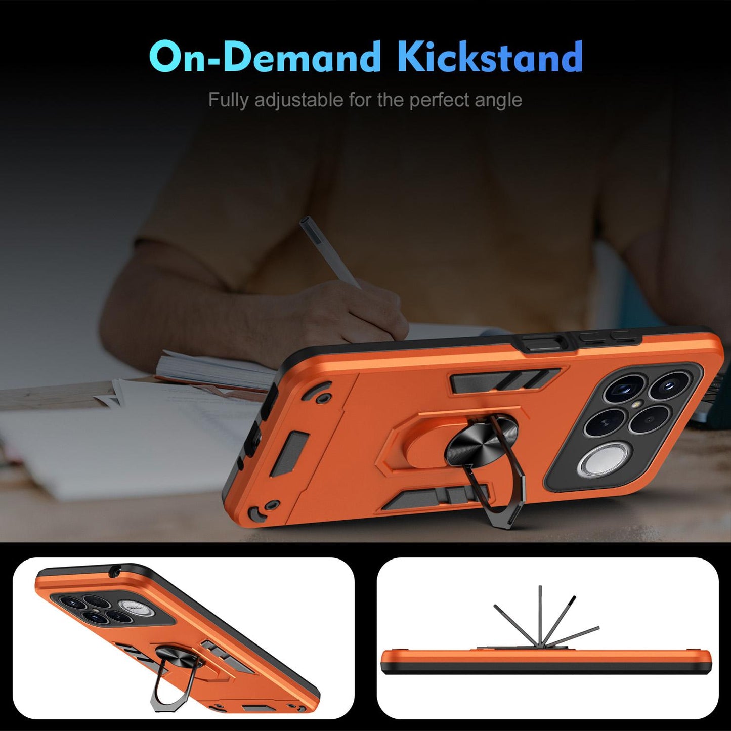 For Redmi K90 Pro Max / Poco F8 Ultra WANLONFENG Armor Kickstand Shockproof Phone Case with 2pcs Screen Films(Orange)