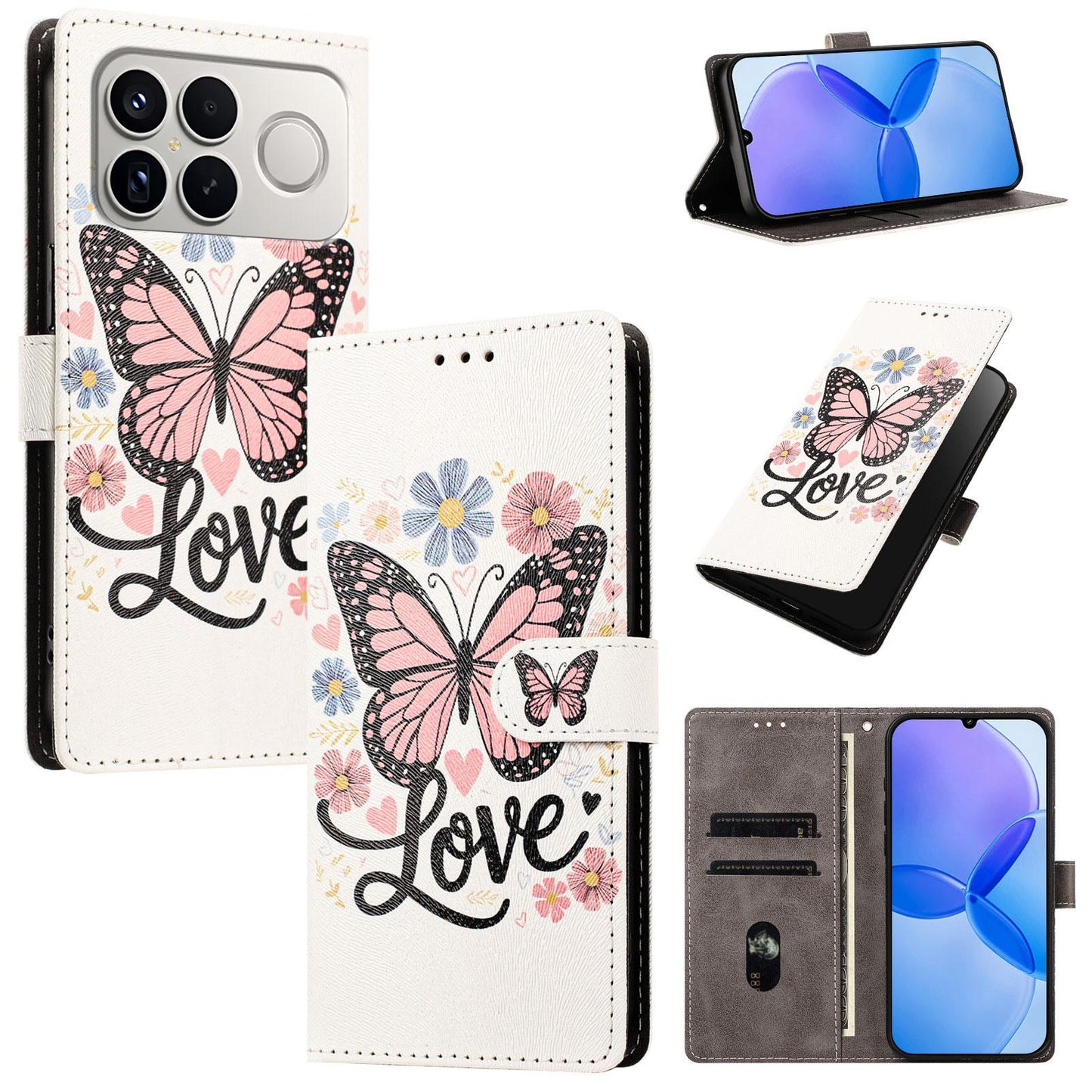 For Redmi K90 Pro Max / Poco F8 Ultra 5G CH002 Colored Drawing Buckle Clasp Vegan Leather Phone Case(Pink Butterflies)