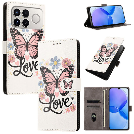For Redmi K90 Pro Max / Poco F8 Ultra 5G CH002 Colored Drawing Buckle Clasp Vegan Leather Phone Case(Pink Butterflies)