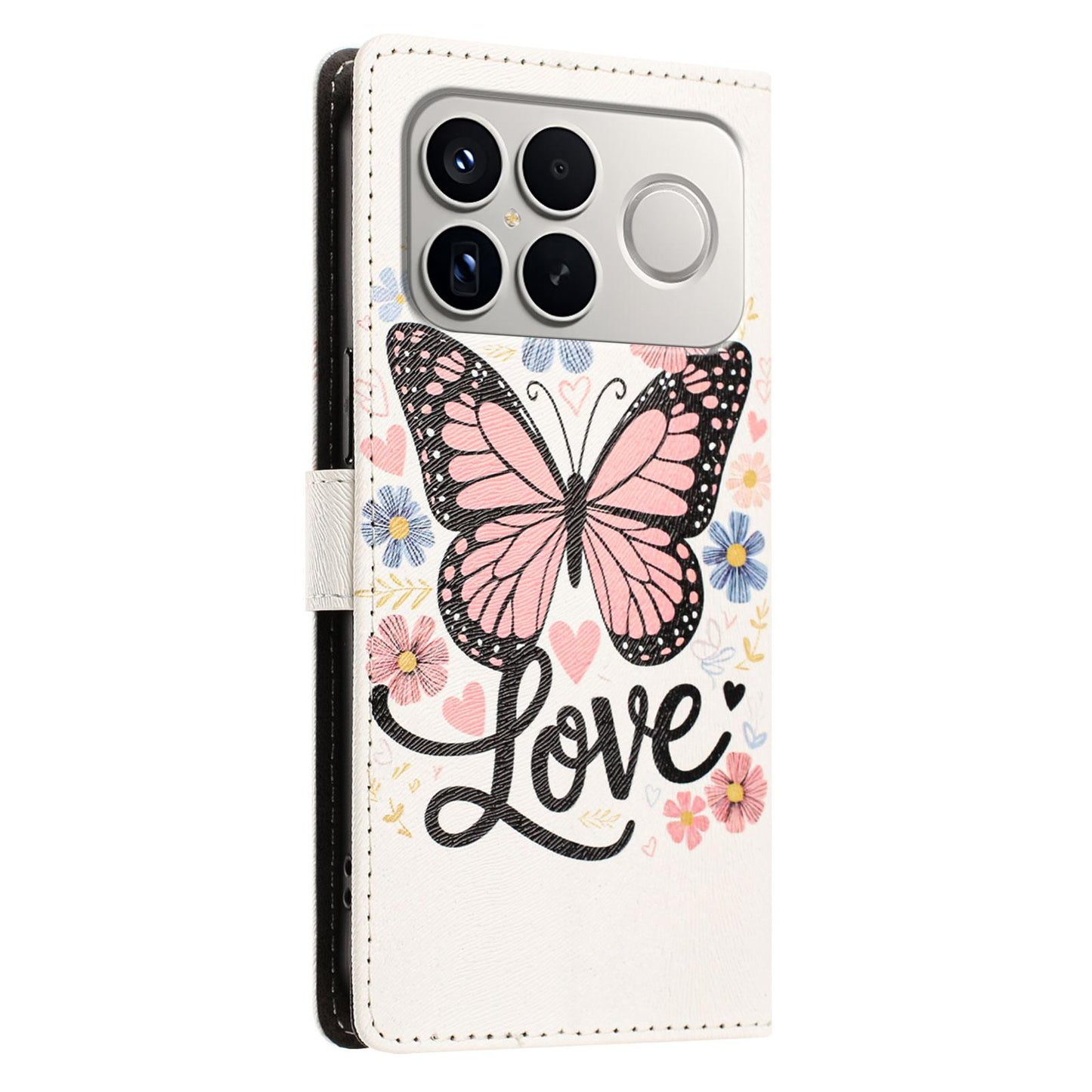 For Redmi K90 Pro Max / Poco F8 Ultra 5G CH002 Colored Drawing Buckle Clasp Vegan Leather Phone Case(Pink Butterflies)