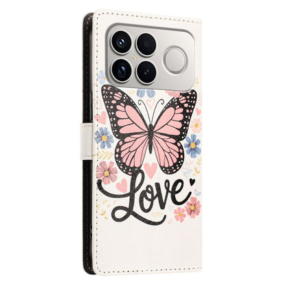 For Redmi K90 Pro Max / Poco F8 Ultra 5G CH002 Colored Drawing Buckle Clasp Vegan Leather Phone Case(Pink Butterflies)