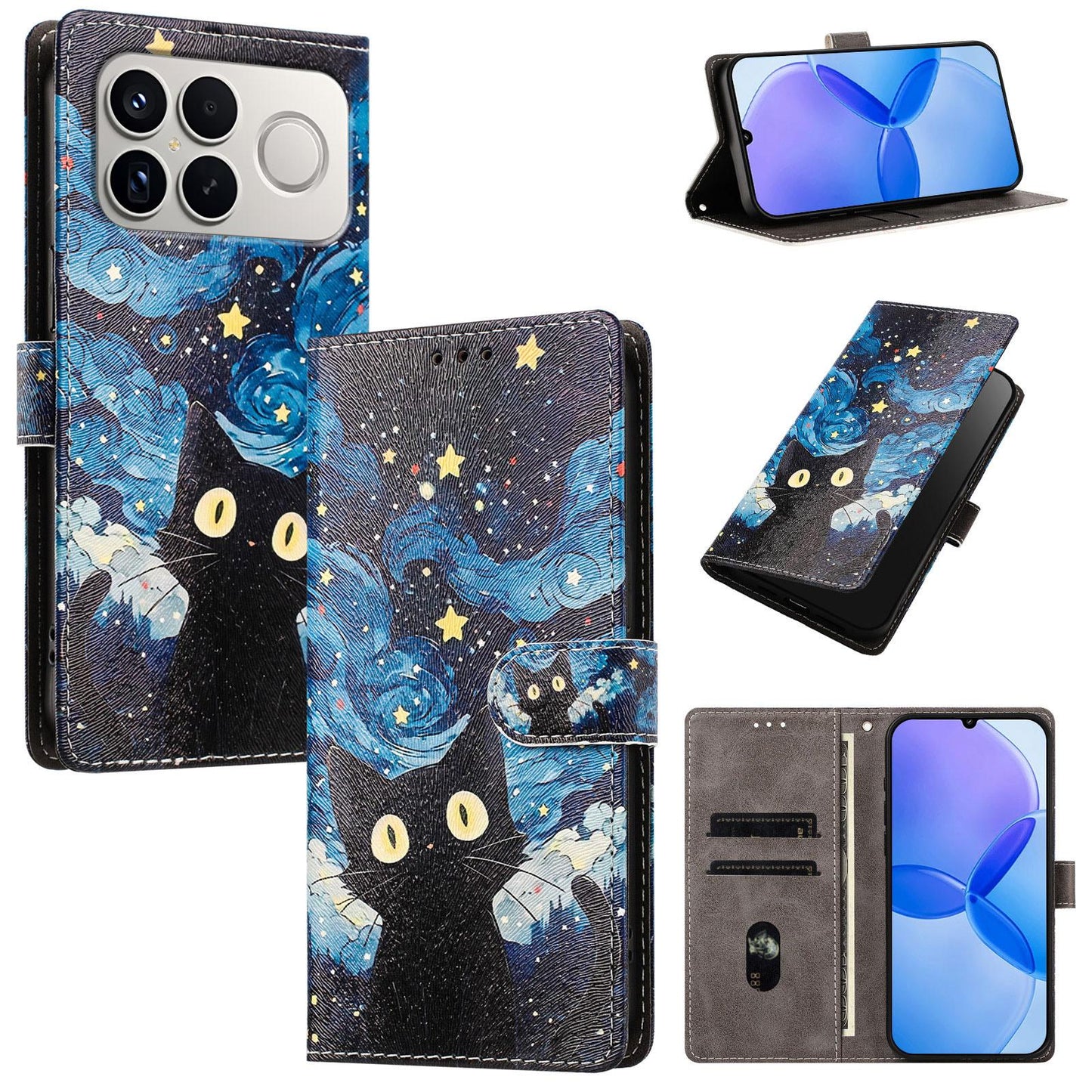 For Redmi K90 Pro Max / Poco F8 Ultra 5G CH002 Colored Drawing Buckle Clasp Vegan Leather Phone Case(Star Cat)
