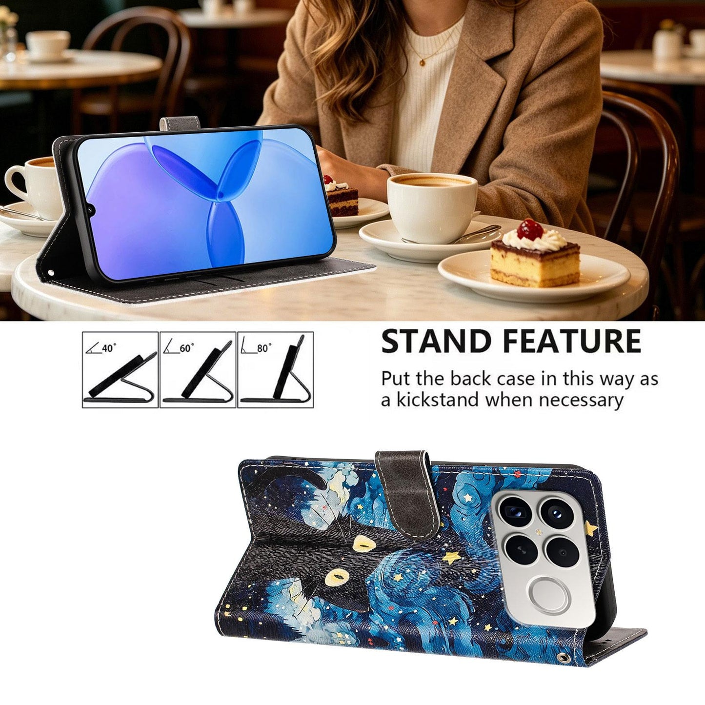 For Redmi K90 Pro Max / Poco F8 Ultra 5G CH002 Colored Drawing Buckle Clasp Vegan Leather Phone Case(Star Cat)