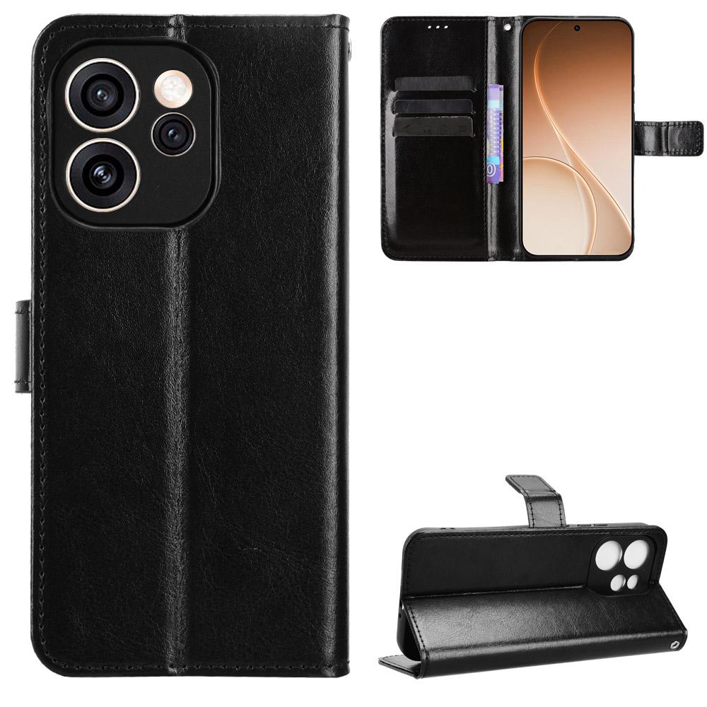 For OPPO Reno15 A / Reno15 F 5G Retro Crazy Horse Texture Vegan Leather Phone Case - Black - EDA009637104A