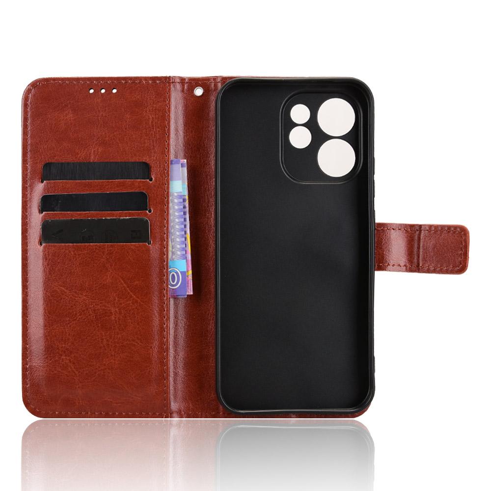 For OPPO Reno15 A / Reno15 F 5G Retro Crazy Horse Texture Vegan Leather Phone Case - Brown - EDA009637104D