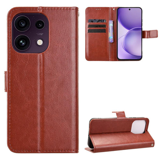 For OPPO Reno16 F 5G / Reno16 FS 5G Retro Crazy Horse Texture Vegan Leather Phone Case - Brown - EDA009637105D