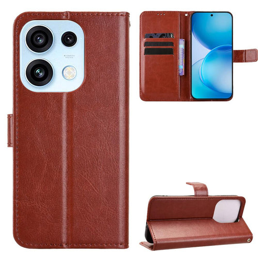 For OPPO Reno16 Pro 5G / Reno 16 5G Global Retro Crazy Horse Texture Vegan Leather Phone Case - Brown - EDA009637106D