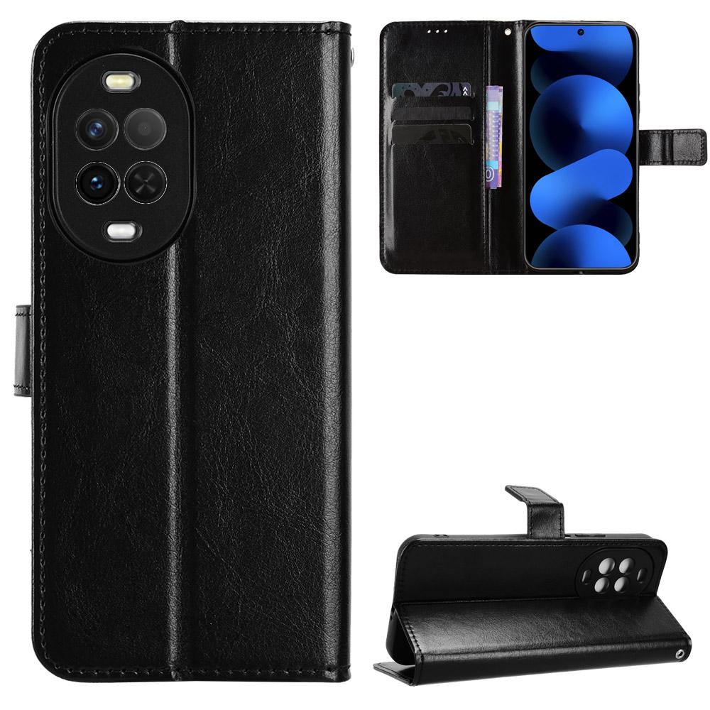For Huawei nova 16z 5G Retro Crazy Horse Texture Vegan Leather Phone Case - Black - EDA009637504A