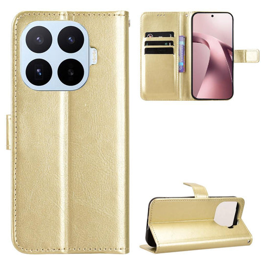 For Xiaomi 17T Pro 5G Retro Crazy Horse Texture Vegan Leather Phone Case - Gold - EDA009638103C