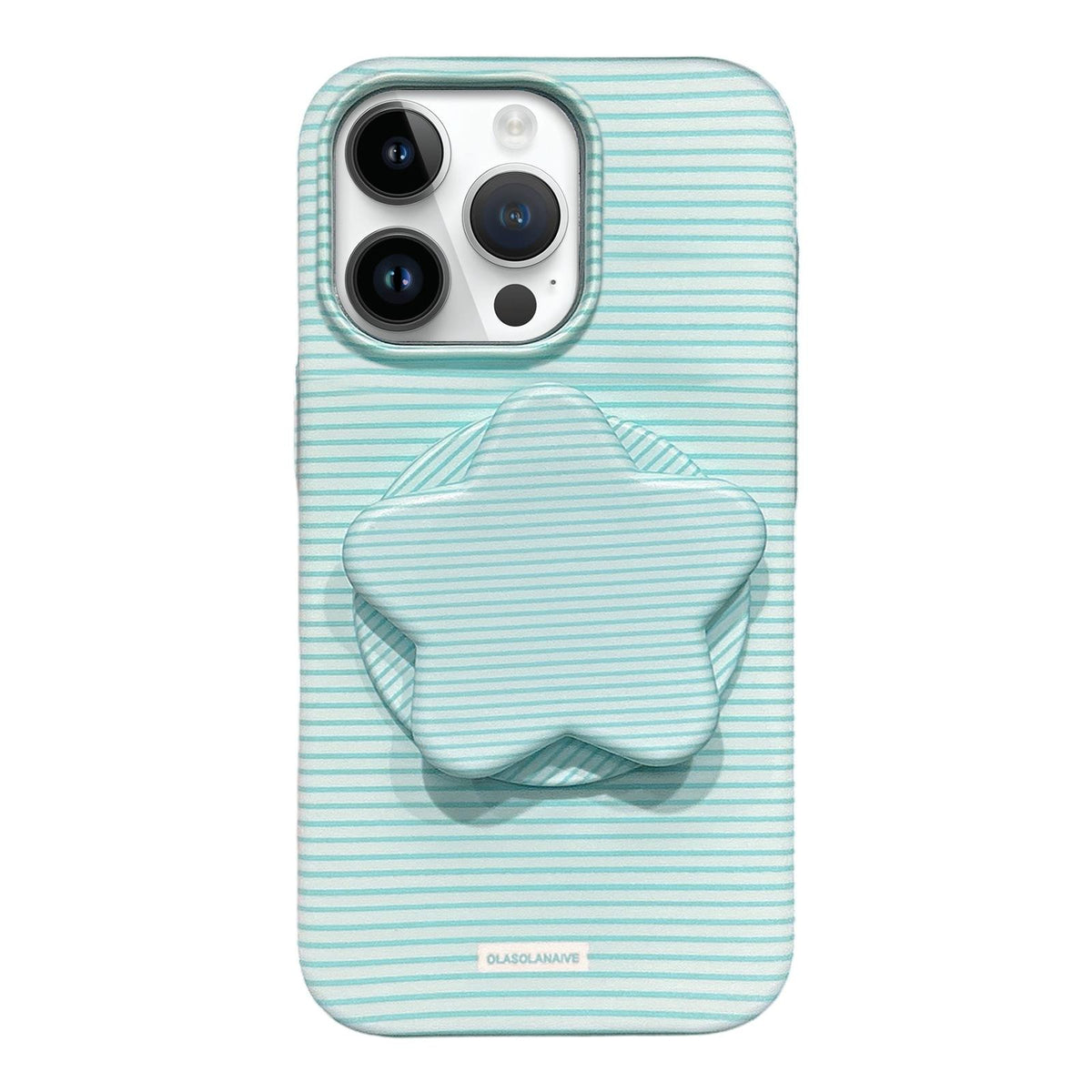 For iPhone 13 Pro Max Macaron Striped Full Coverage PC Phone Case with Star Holder - Green - EDA009657617D