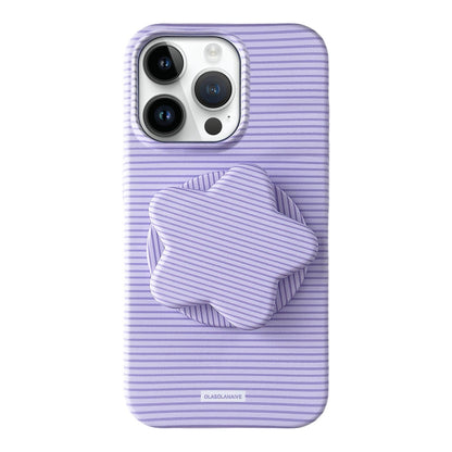 For iPhone 13 Pro Macaron Striped Full Coverage PC Phone Case with Star Holder - Purple - EDA009657618A