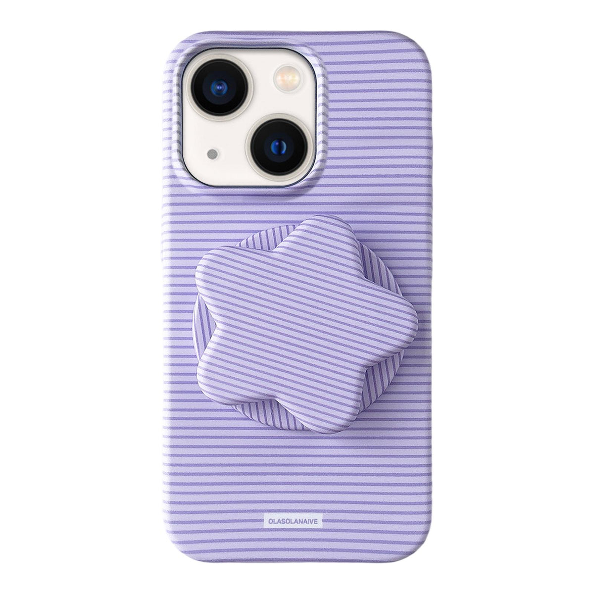For iPhone 13 Macaron Striped Full Coverage PC Phone Case with Star Holder - Purple - EDA009657619A