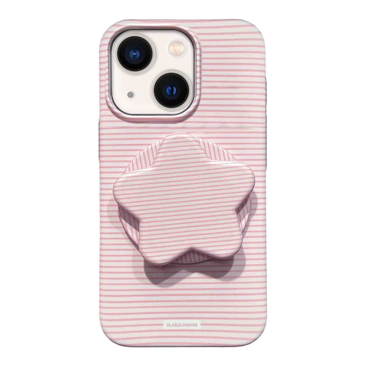 For iPhone 13 Macaron Striped Full Coverage PC Phone Case with Star Holder - Pink - EDA009657619B