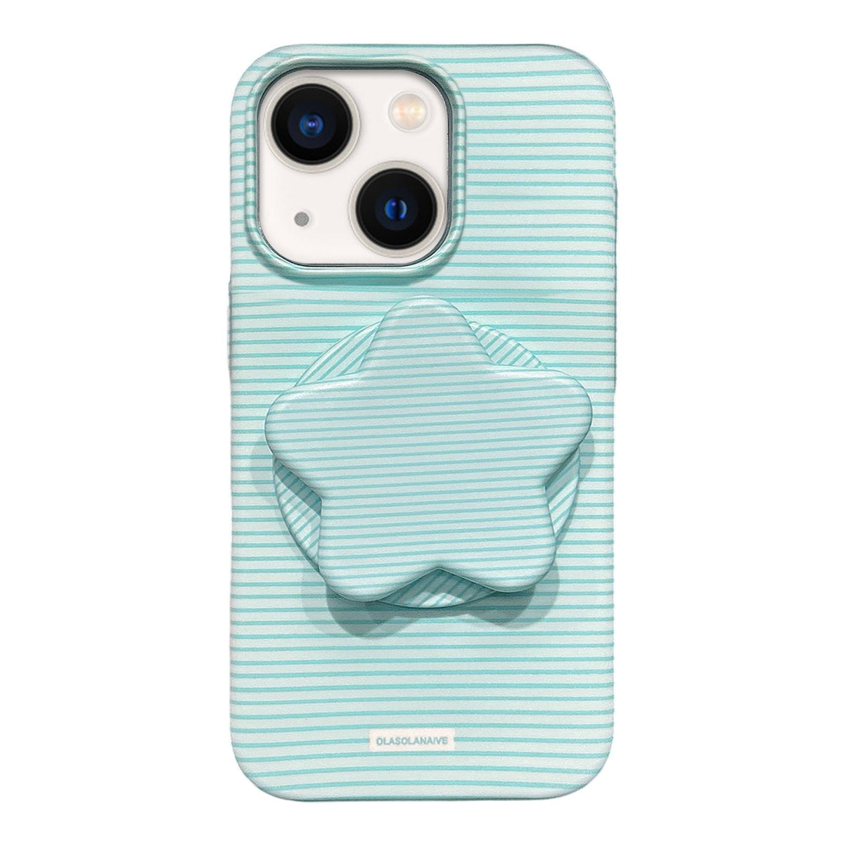 For iPhone 13 Macaron Striped Full Coverage PC Phone Case with Star Holder - Green - EDA009657619D