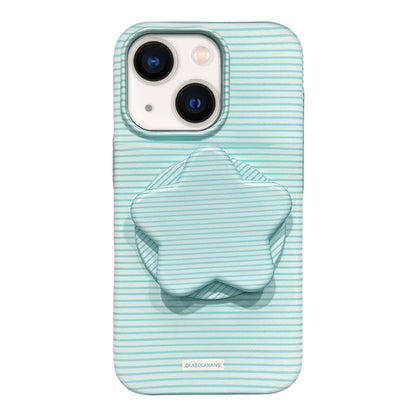 For iPhone 13 Macaron Striped Full Coverage PC Phone Case with Star Holder - Green - EDA009657619D