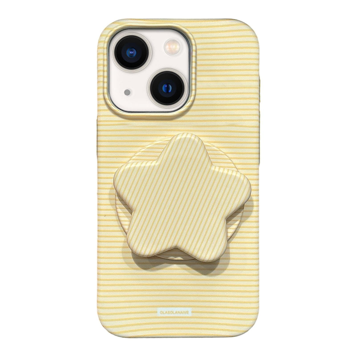 For iPhone 13 Macaron Striped Full Coverage PC Phone Case with Star Holder - Yellow - EDA009657619E