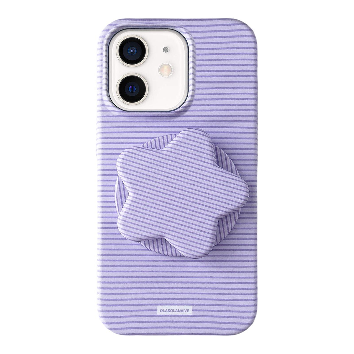 For iPhone 12 Macaron Striped Full Coverage PC Phone Case with Star Holder - Purple - EDA009657620A