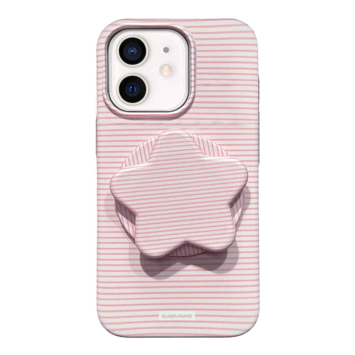 For iPhone 12 Macaron Striped Full Coverage PC Phone Case with Star Holder - Pink - EDA009657620B