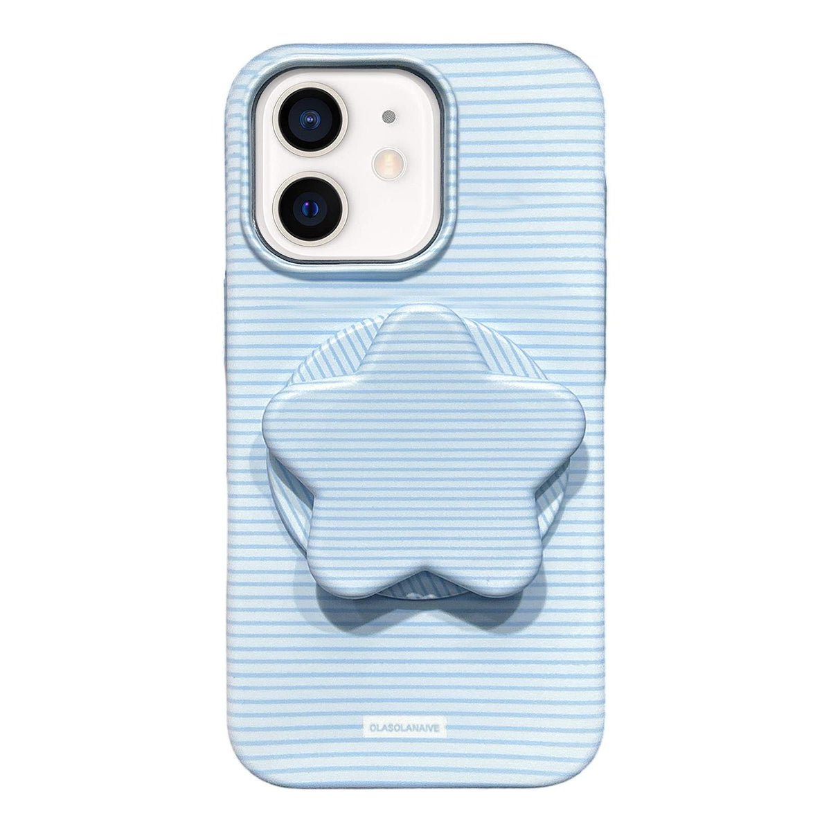 For iPhone 12 Macaron Striped Full Coverage PC Phone Case with Star Holder - Blue - EDA009657620C