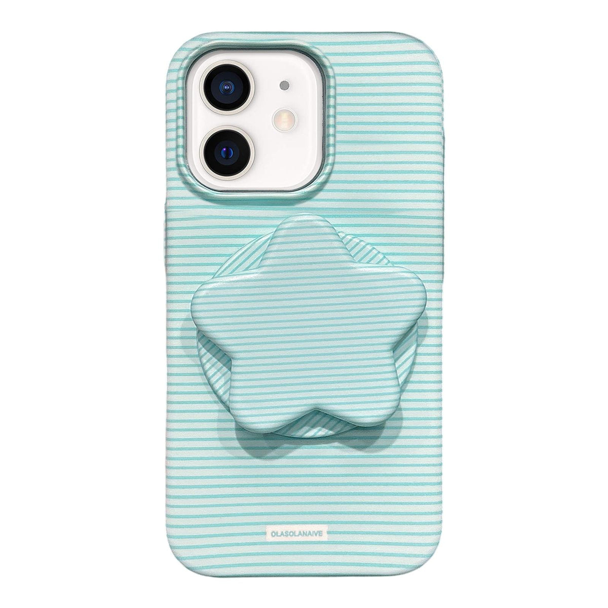 For iPhone 12 Macaron Striped Full Coverage PC Phone Case with Star Holder - Green - EDA009657620D