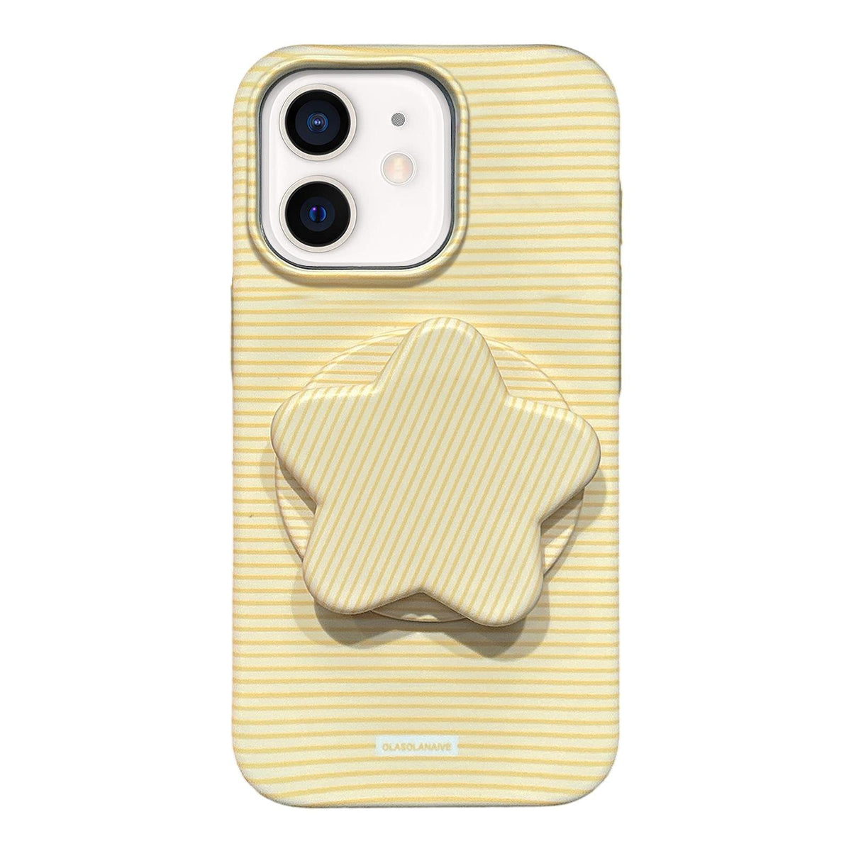 For iPhone 12 Macaron Striped Full Coverage PC Phone Case with Star Holder - Yellow - EDA009657620E