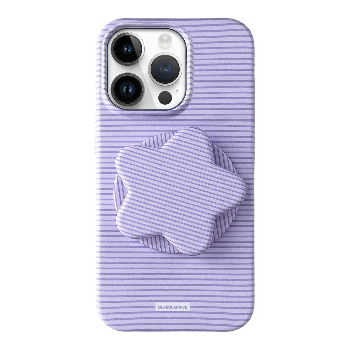 For iPhone 12 Pro Macaron Striped Full Coverage PC Phone Case with Star Holder - Purple - EDA009657622A