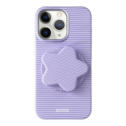 For iPhone 11 Pro Max Macaron Striped Full Coverage PC Phone Case with Star Holder - Purple - EDA009657623A