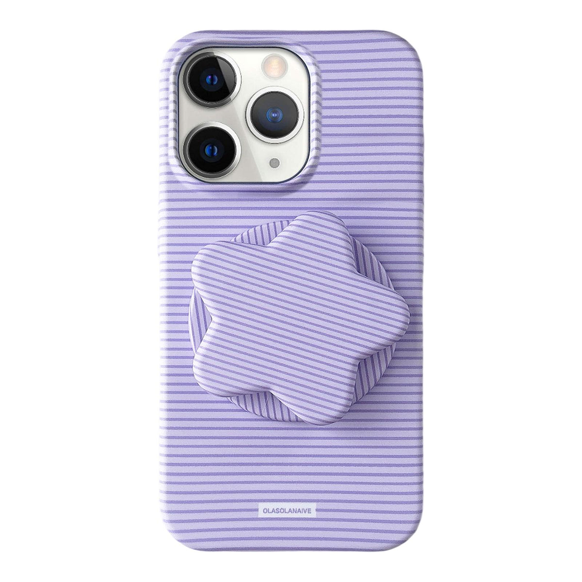 For iPhone 11 Pro Macaron Striped Full Coverage PC Phone Case with Star Holder - Purple - EDA009657624A