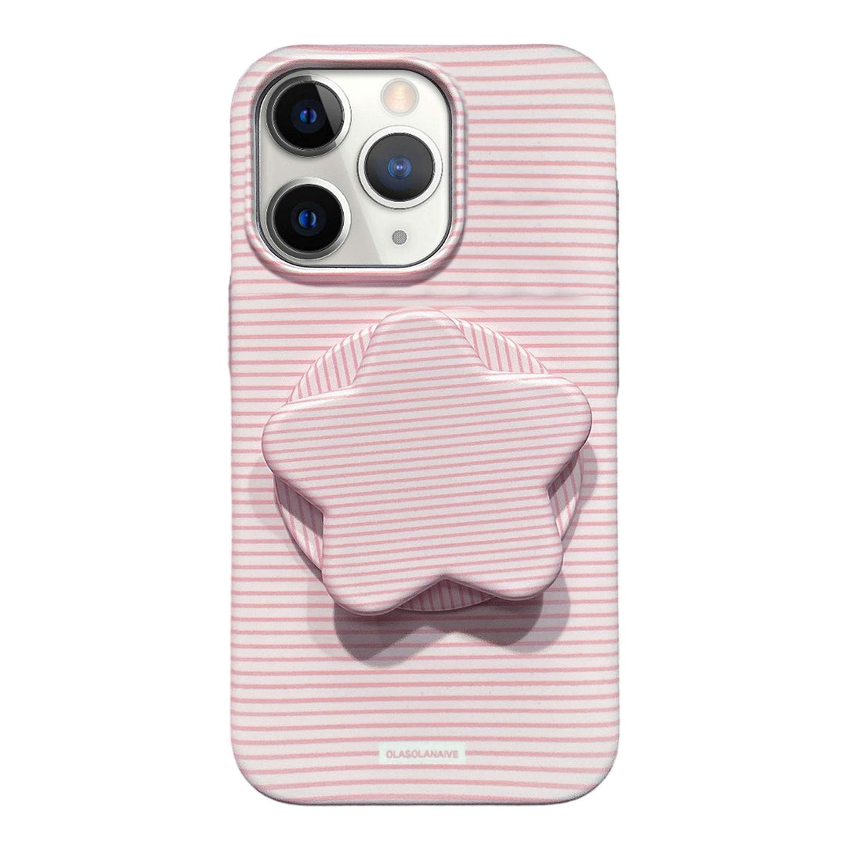 For iPhone 11 Pro Macaron Striped Full Coverage PC Phone Case with Star Holder - Pink - EDA009657624B