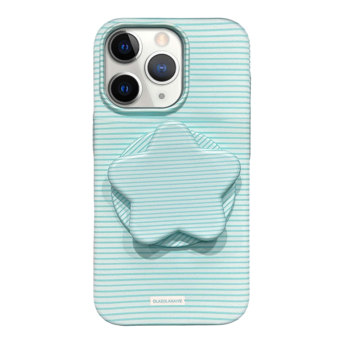 For iPhone 11 Pro Macaron Striped Full Coverage PC Phone Case with Star Holder - Green - EDA009657624D