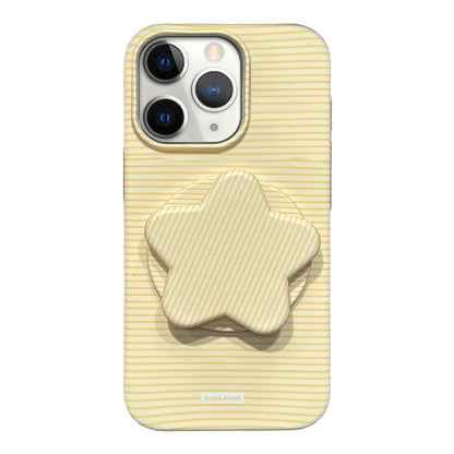 For iPhone 11 Pro Macaron Striped Full Coverage PC Phone Case with Star Holder - Yellow - EDA009657624E