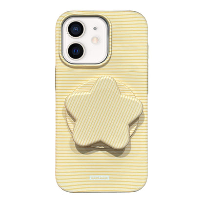 For iPhone 11 Macaron Striped Full Coverage PC Phone Case with Star Holder - Yellow - EDA009657625E