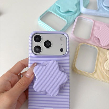 For iPhone 13 Pro Macaron Striped Full Coverage PC Phone Case with Star Holder - Yellow - EDA009657618E
