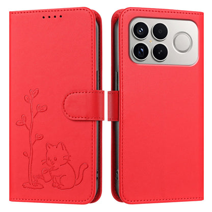 For Xiaomi Poco F8 Ultra 5G / Redmi K90 Pro Max YX0014 Cat Watering Tree Buckle Vegan Leather Phone Case with Lanyard(Red)