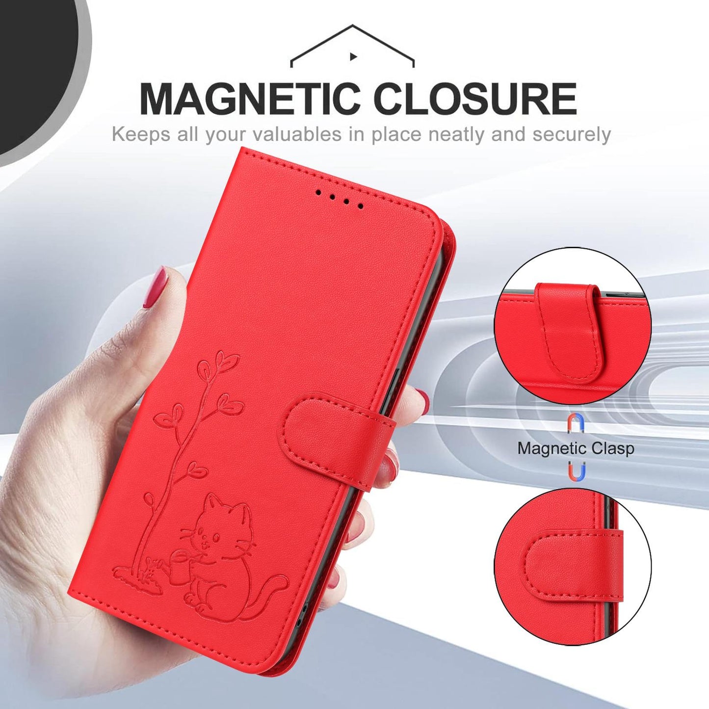 For Xiaomi Poco F8 Ultra 5G / Redmi K90 Pro Max YX0014 Cat Watering Tree Buckle Vegan Leather Phone Case with Lanyard(Red)