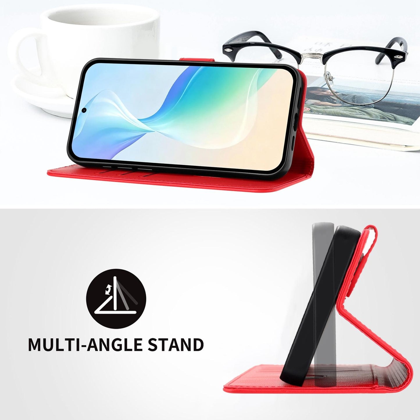 For Xiaomi Poco F8 Ultra 5G / Redmi K90 Pro Max YX0014 Cat Watering Tree Buckle Vegan Leather Phone Case with Lanyard(Red)