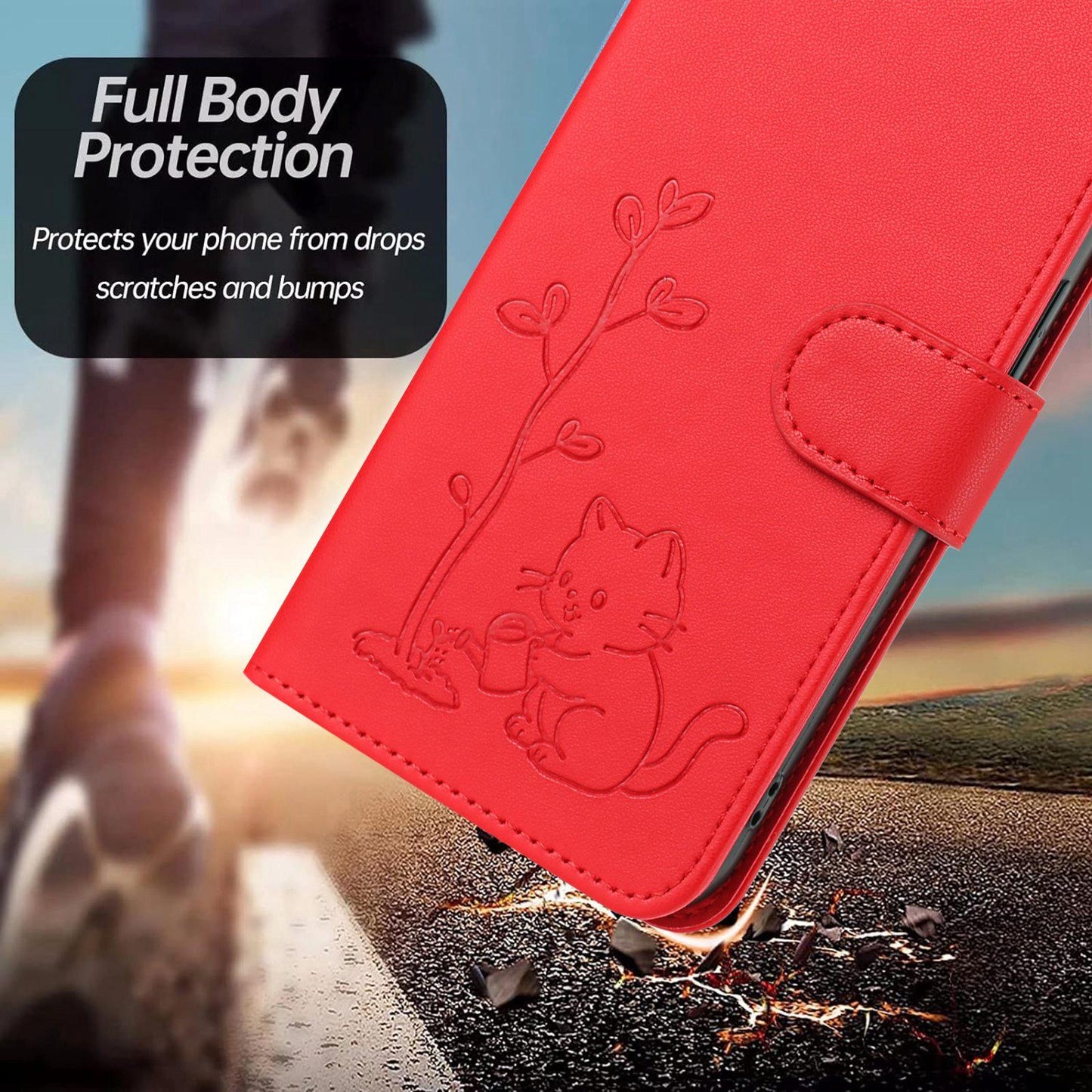 For Xiaomi Poco F8 Ultra 5G / Redmi K90 Pro Max YX0014 Cat Watering Tree Buckle Vegan Leather Phone Case with Lanyard(Red)
