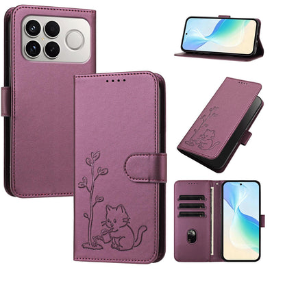 For Xiaomi Poco F8 Ultra 5G / Redmi K90 Pro Max YX0014 Cat Watering Tree Buckle Vegan Leather Phone Case with Lanyard(Purple)