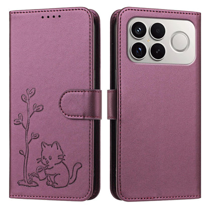 For Xiaomi Poco F8 Ultra 5G / Redmi K90 Pro Max YX0014 Cat Watering Tree Buckle Vegan Leather Phone Case with Lanyard(Purple)
