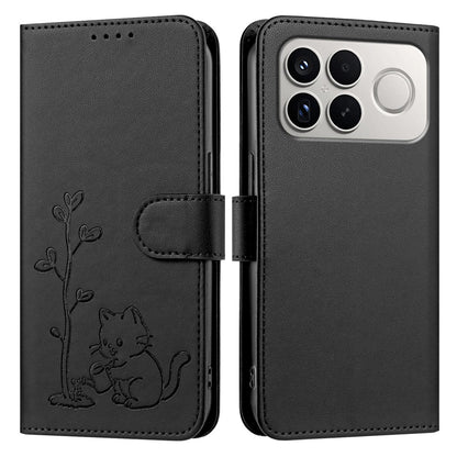 For Xiaomi Poco F8 Ultra 5G / Redmi K90 Pro Max YX0014 Cat Watering Tree Buckle Vegan Leather Phone Case with Lanyard(Black)