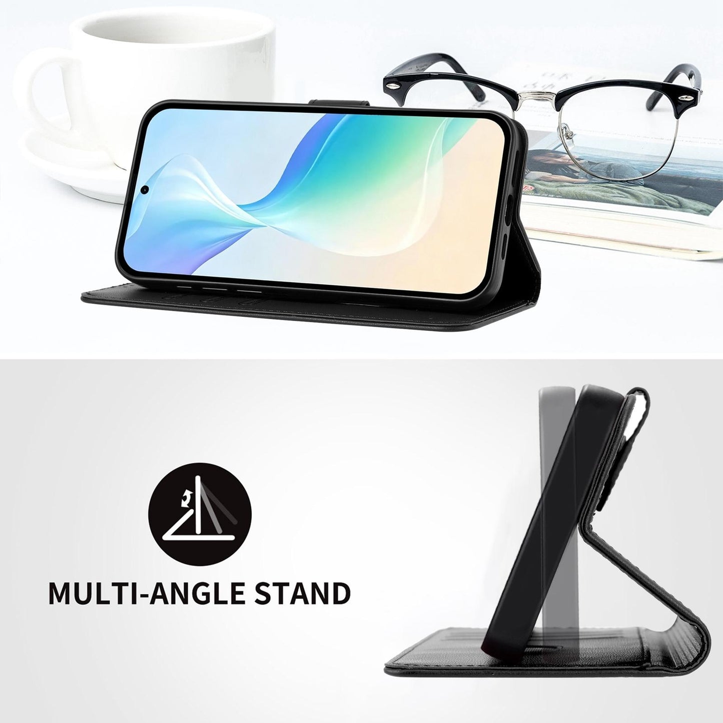 For Xiaomi Poco F8 Ultra 5G / Redmi K90 Pro Max YX0014 Cat Watering Tree Buckle Vegan Leather Phone Case with Lanyard(Black)