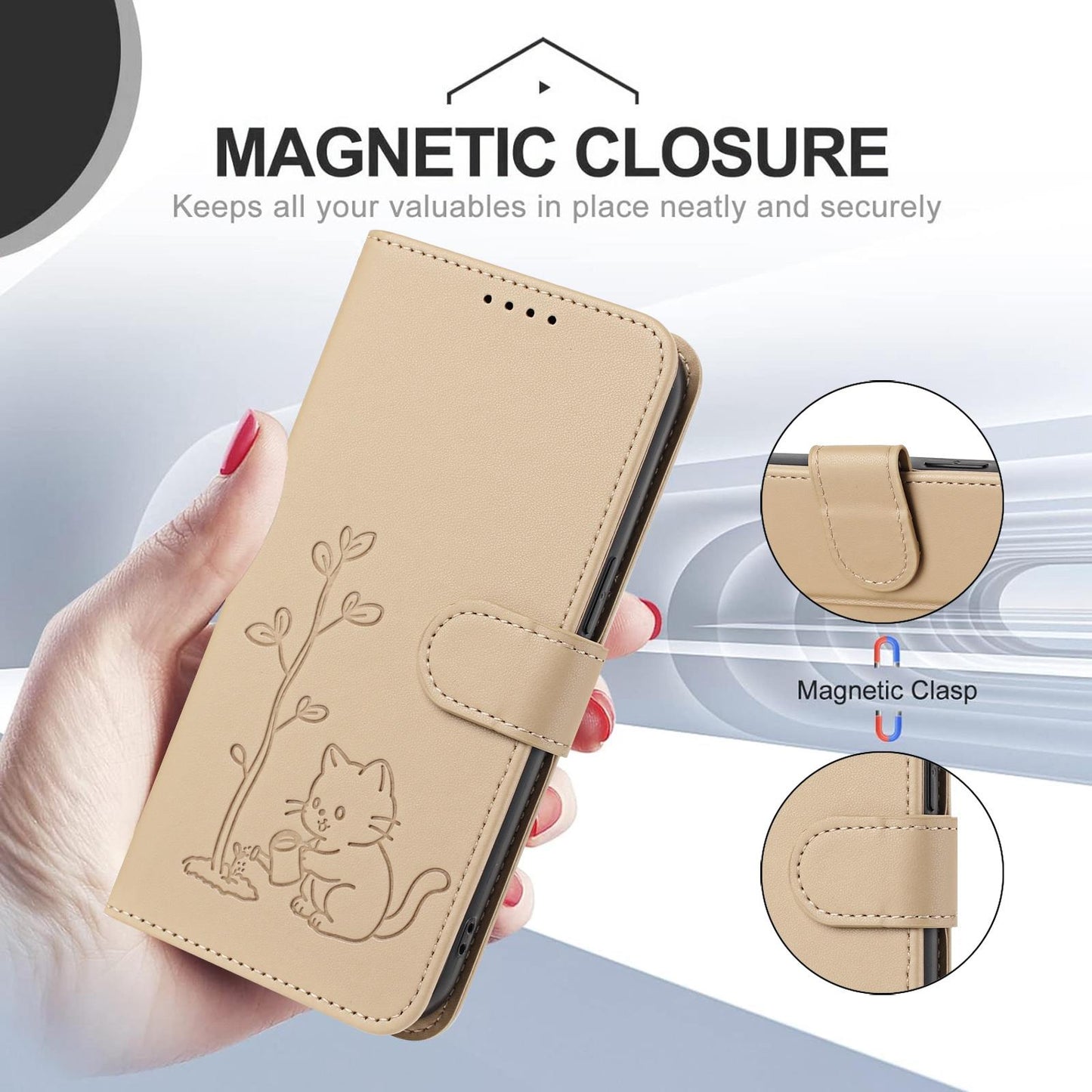 For Xiaomi Poco F8 Ultra 5G / Redmi K90 Pro Max YX0014 Cat Watering Tree Buckle Vegan Leather Phone Case with Lanyard(Gold)