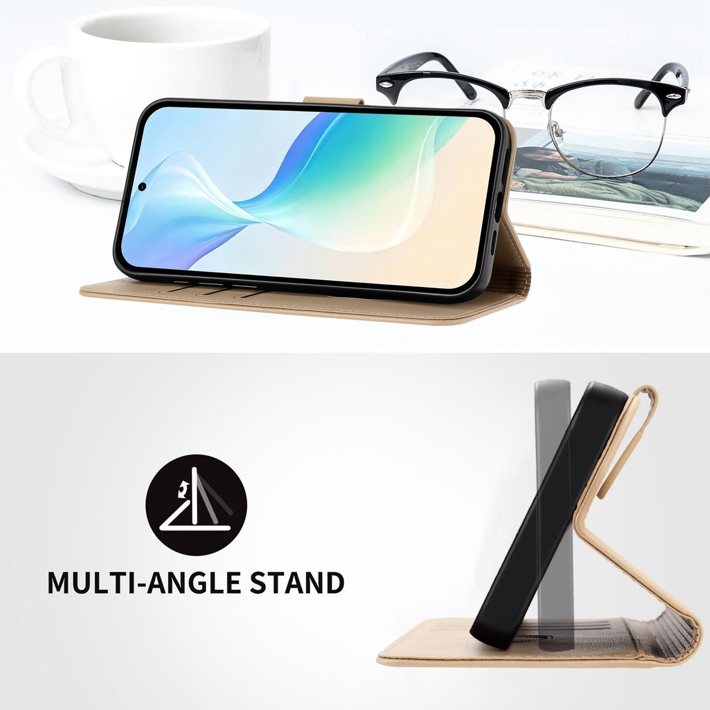 For Xiaomi Poco F8 Ultra 5G / Redmi K90 Pro Max YX0014 Cat Watering Tree Buckle Vegan Leather Phone Case with Lanyard(Gold)