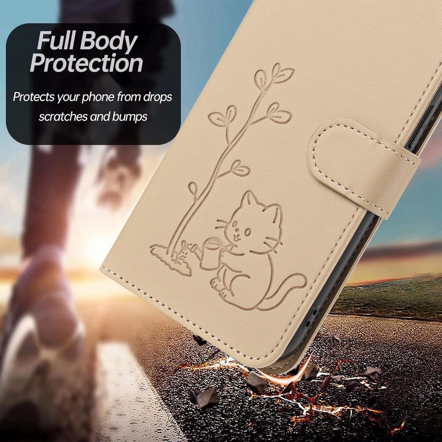 For Xiaomi Poco F8 Ultra 5G / Redmi K90 Pro Max YX0014 Cat Watering Tree Buckle Vegan Leather Phone Case with Lanyard(Gold)